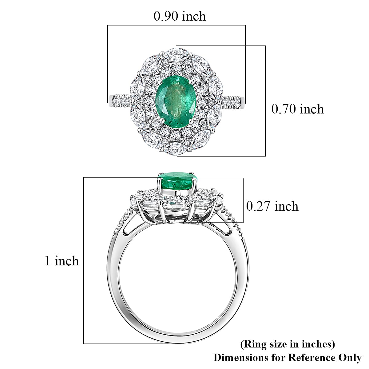D'Joy Premium Kagem Zambian Emerald and Moissanite 2.20 ctw Empress Ring in Rhodium Over Sterling Silver (Size 7.0) image number 5