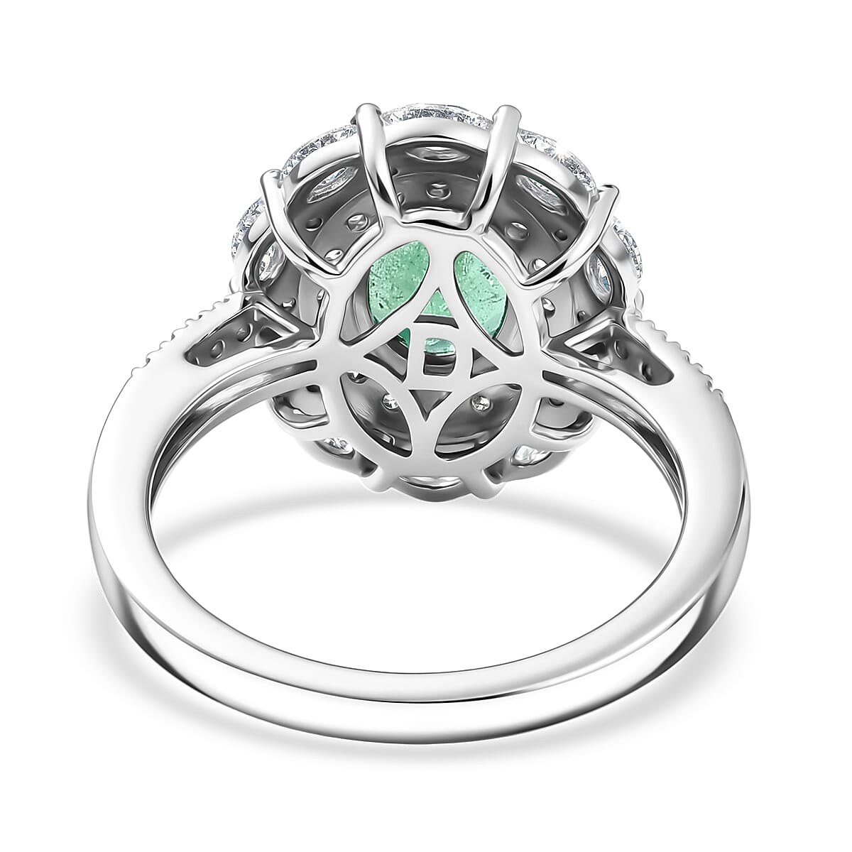 D'Joy Premium Kagem Zambian Emerald and Moissanite 2.20 ctw Empress Ring in Rhodium Over Sterling Silver (Size 8.0) image number 4