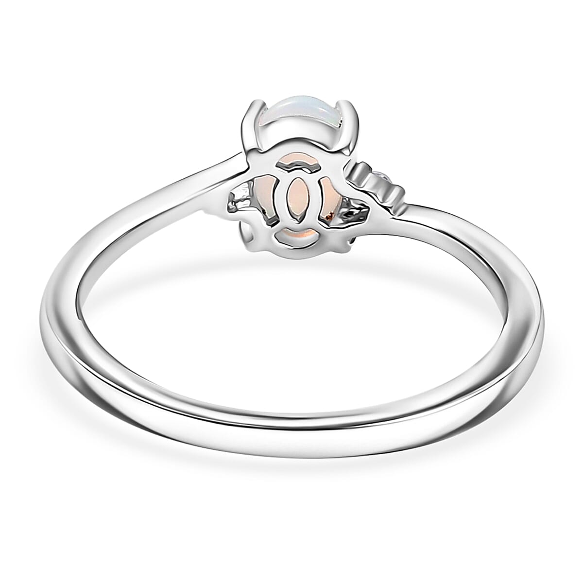 Premium Ethiopian Welo Opal and Luxuriant Lab Grown Diamond G-H SI 0.60 ctw Ring in Rhodium Over Sterling Silver (Size 5.0) image number 4