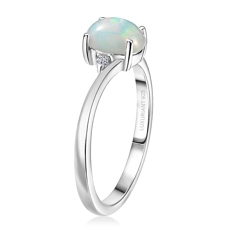 Premium Ethiopian Welo Opal and Luxuriant Lab Grown Diamond G-H SI 0.60 ctw Ring in Rhodium Over Sterling Silver (Size 6.0)