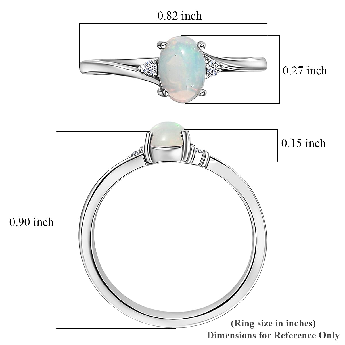 Premium Ethiopian Welo Opal and Luxuriant Lab Grown Diamond G-H SI 0.60 ctw Ring in Rhodium Over Sterling Silver (Size 7.0) image number 5