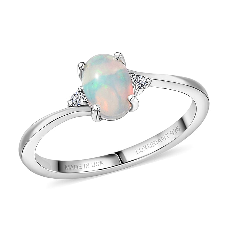 Premium Ethiopian Welo Opal and Luxuriant Lab Grown Diamond G-H SI 0.60 ctw Ring in Rhodium Over Sterling Silver (Size 8.0)