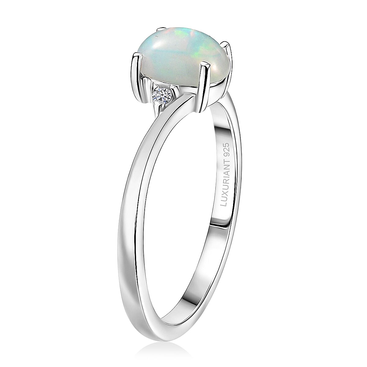 Premium Ethiopian Welo Opal and Luxuriant Lab Grown Diamond G-H SI 0.60 ctw Ring in Rhodium Over Sterling Silver (Size 8.0) image number 3