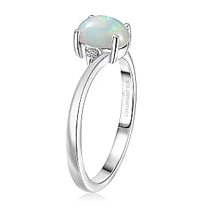 Premium Ethiopian Welo Opal and Luxuriant Lab Grown Diamond G-H SI 0.60 ctw Ring in Rhodium Over Sterling Silver (Size 8.0)