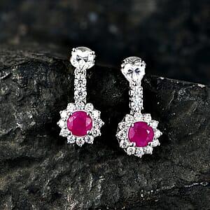 Certified & Appraised D'Joy Premium Montepuez Ruby and Moissanite 4.37 ctw Earrings in Rhodium Over Sterling Silver