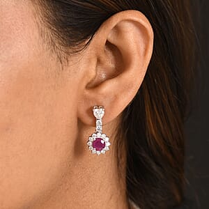 Certified & Appraised D'Joy Premium Montepuez Ruby and Moissanite 4.37 ctw Earrings in Rhodium Over Sterling Silver