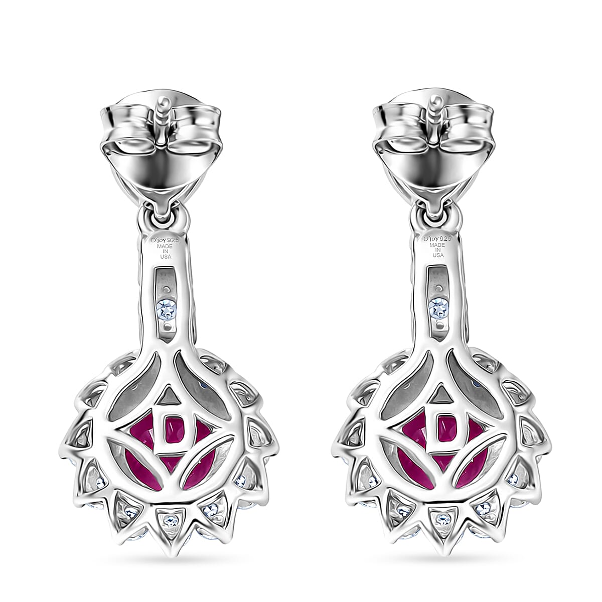 Certified & Appraised D'Joy Premium Montepuez Ruby and Moissanite 4.37 ctw Earrings in Rhodium Over Sterling Silver image number 4