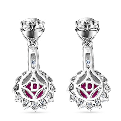 Certified & Appraised D'Joy Premium Montepuez Ruby and Moissanite 4.37 ctw Earrings in Rhodium Over Sterling Silver