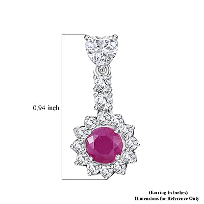Certified & Appraised D'Joy Premium Montepuez Ruby and Moissanite 4.37 ctw Earrings in Rhodium Over Sterling Silver