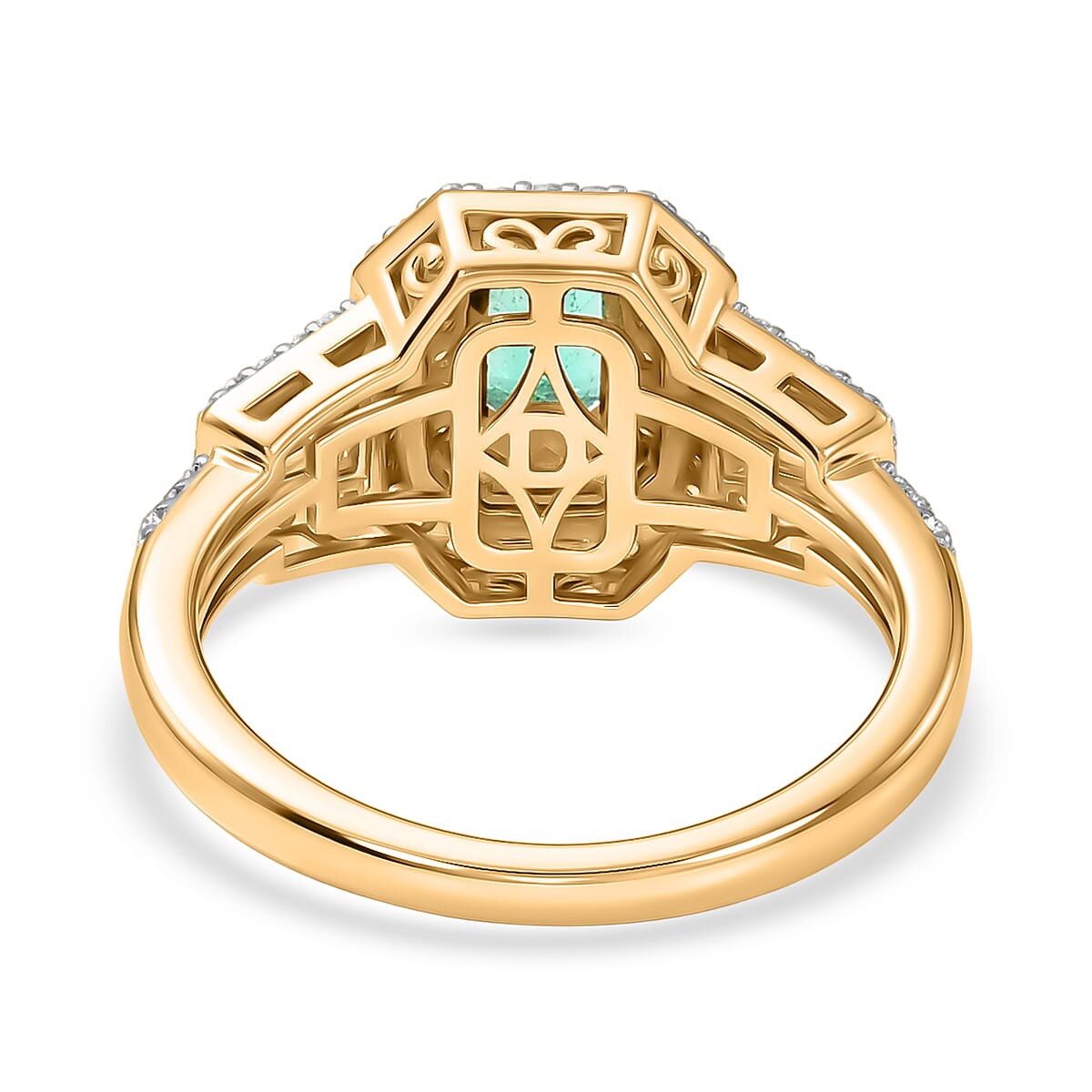 D'Joy Boyaca Colombian Emerald and Moissanite 1.10 ctw Green Flame Halo Ring in 18K Vermeil Yellow Gold Over Sterling Silver (Size 6.0) (Del. In 8-10 Days) image number 4