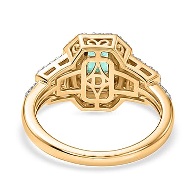 D'Joy Boyaca Colombian Emerald and Moissanite 1.10 ctw Green Flame Halo Ring in 18K Vermeil Yellow Gold Over Sterling Silver (Size 6.0)