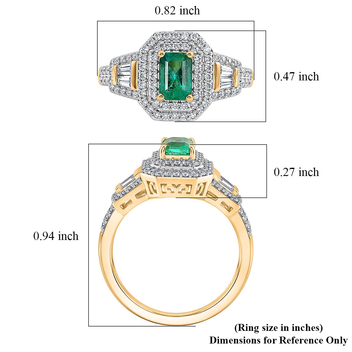 D'Joy Boyaca Colombian Emerald and Moissanite 1.10 ctw Green Flame Halo Ring in 18K Vermeil Yellow Gold Over Sterling Silver (Size 6.0) (Del. In 8-10 Days) image number 5