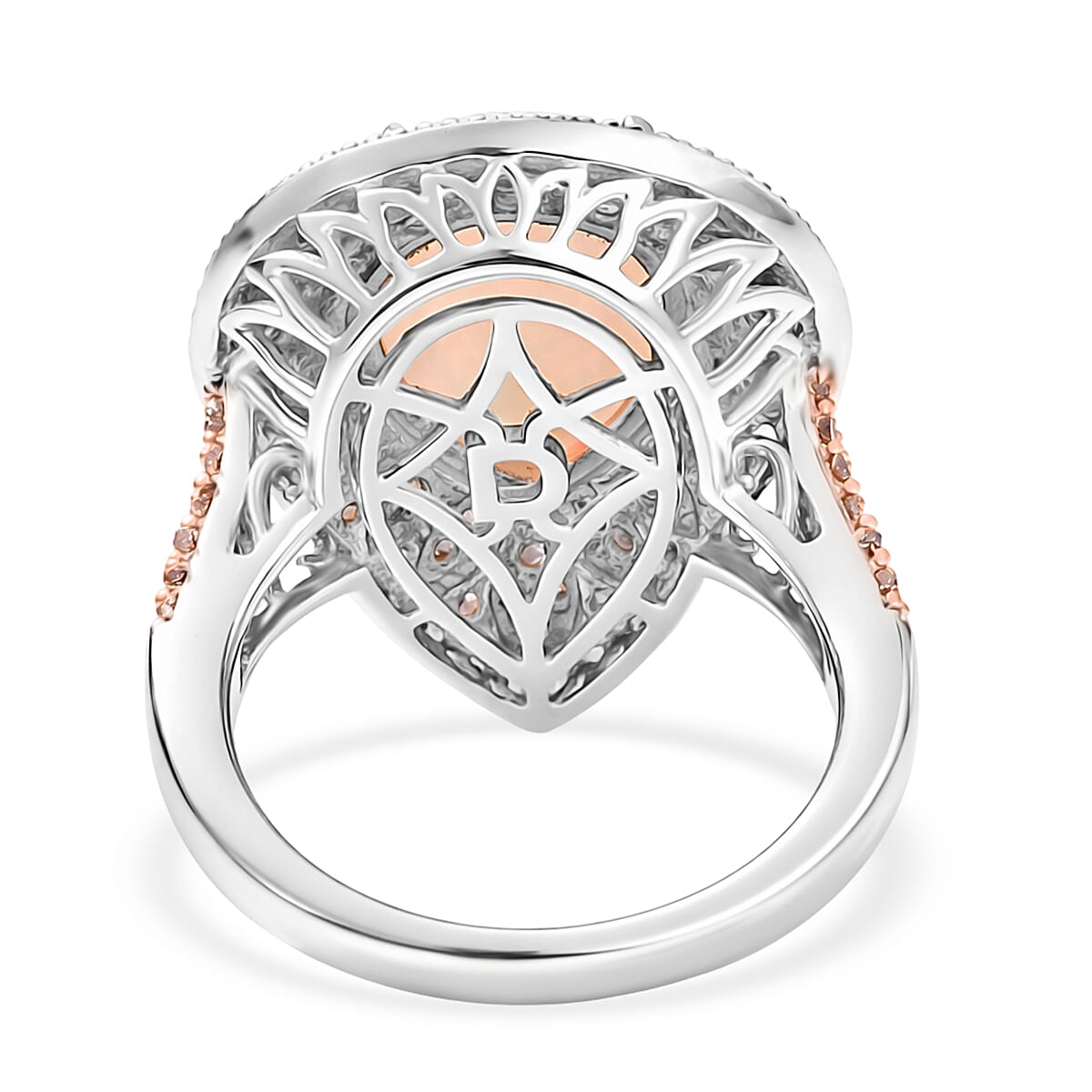 D'Joy AAA Ethiopian Welo Opal and Natural Pink Diamond 4.00 ctw Ring in Rhodium Over Sterling Silver