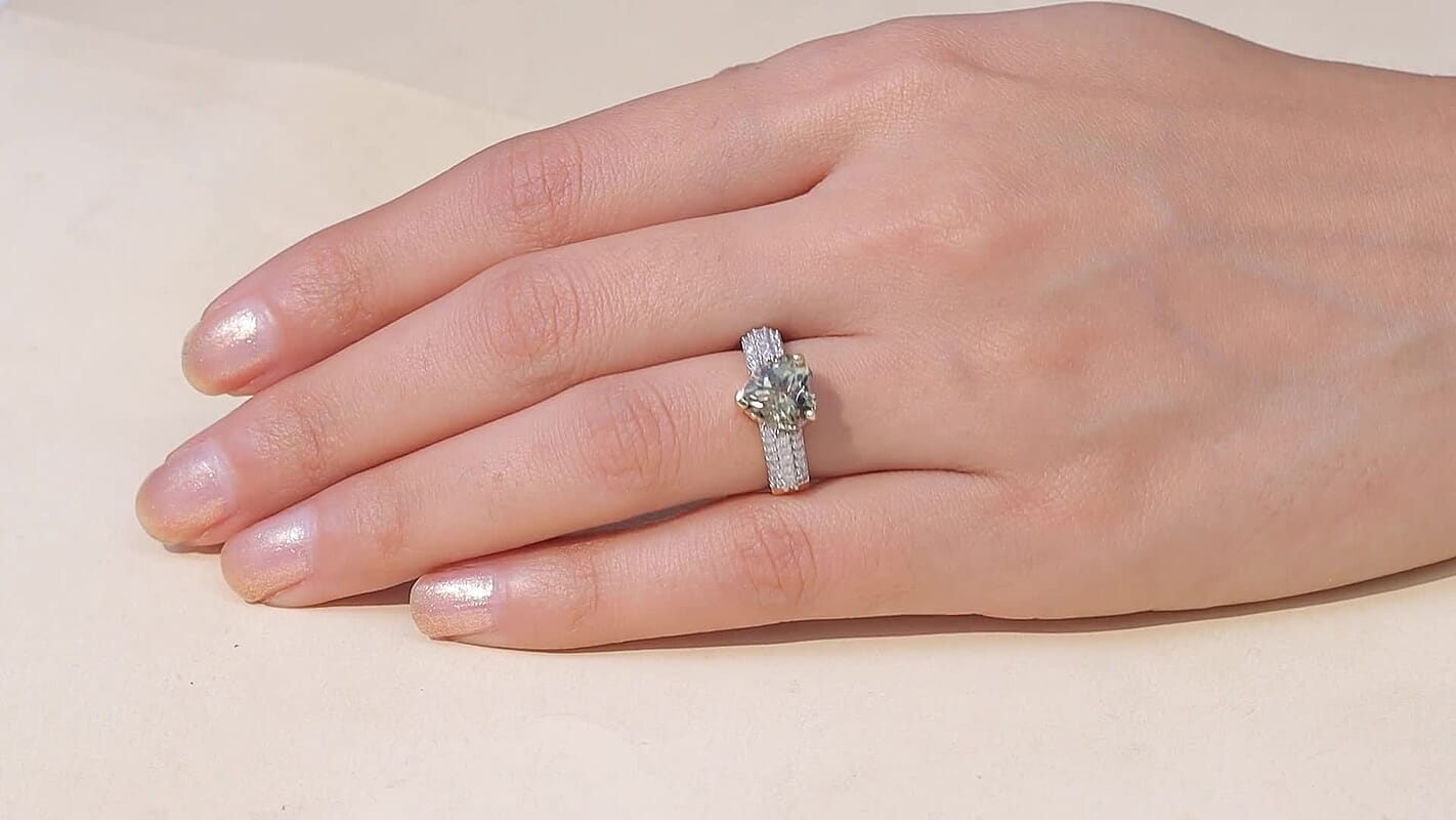Certified & Appraised 10K Yellow Gold AAA Turkizite and Lab Grown Diamond (G-H, SI) Ring (Size 10.0) 3.60 ctw