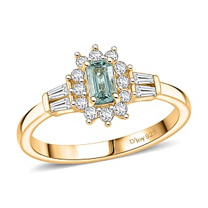 D'Joy Boyaca Colombian Emerald and Moissanite 0.80 ctw Green Fire Crown Ring in 18K Vermeil Yellow Gold Over Sterling Silver (Size 7.0) (Del. In 8-10 Days)