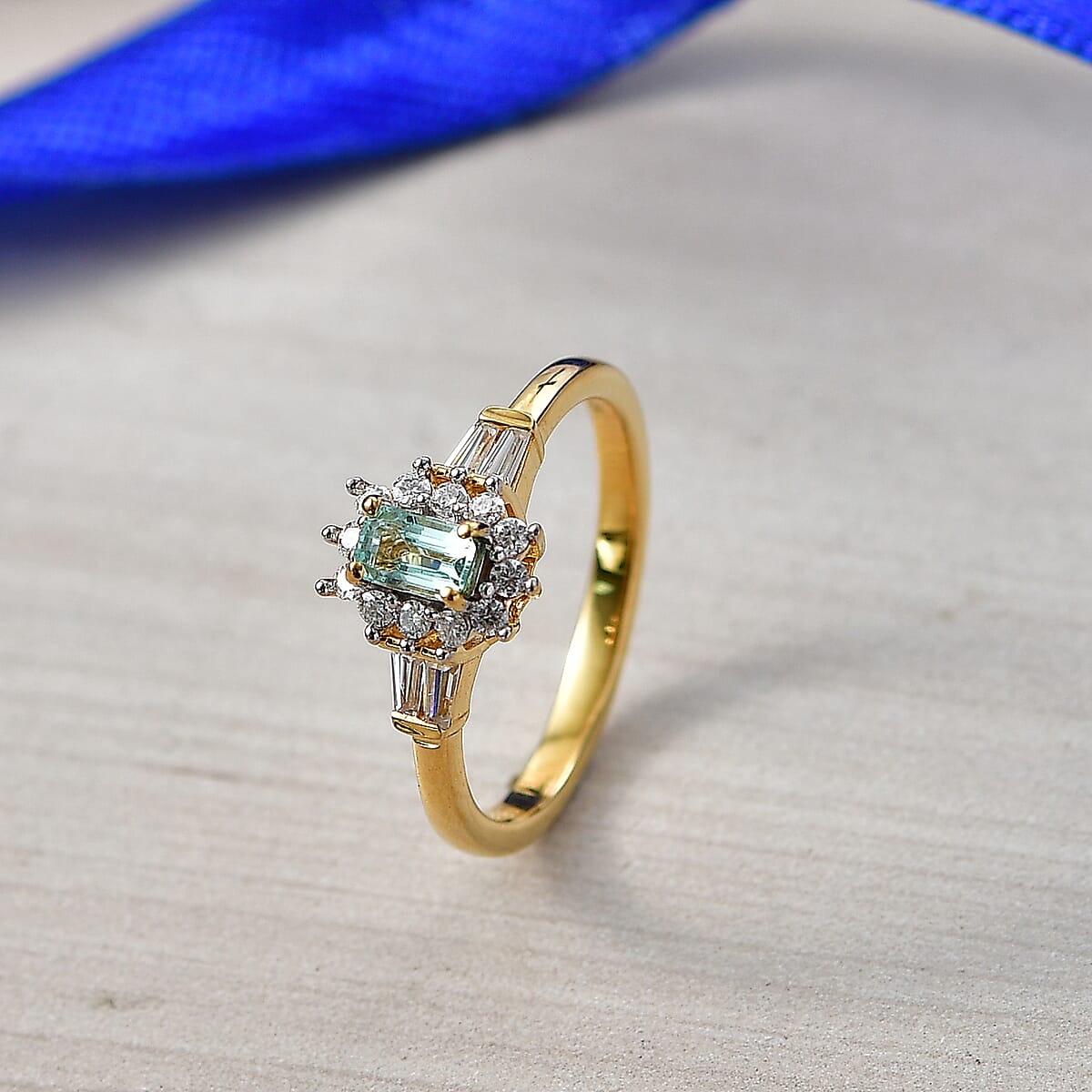 D'Joy Boyaca Colombian Emerald and Moissanite 0.80 ctw Green Fire Crown Ring in 18K Vermeil Yellow Gold Over Sterling Silver (Size 7.0) (Del. In 8-10 Days) image number 1