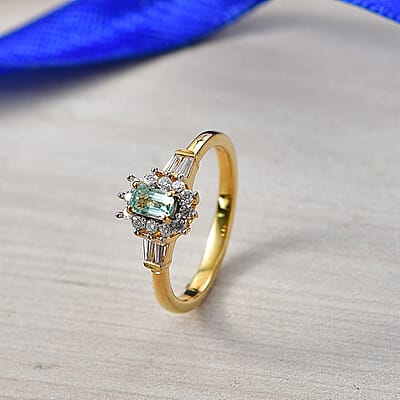 D'Joy Boyaca Colombian Emerald and Moissanite 0.60 ctw Green Fire Crown Ring in 18K Vermeil Yellow Gold Over Sterling Silver (Size 7.0)