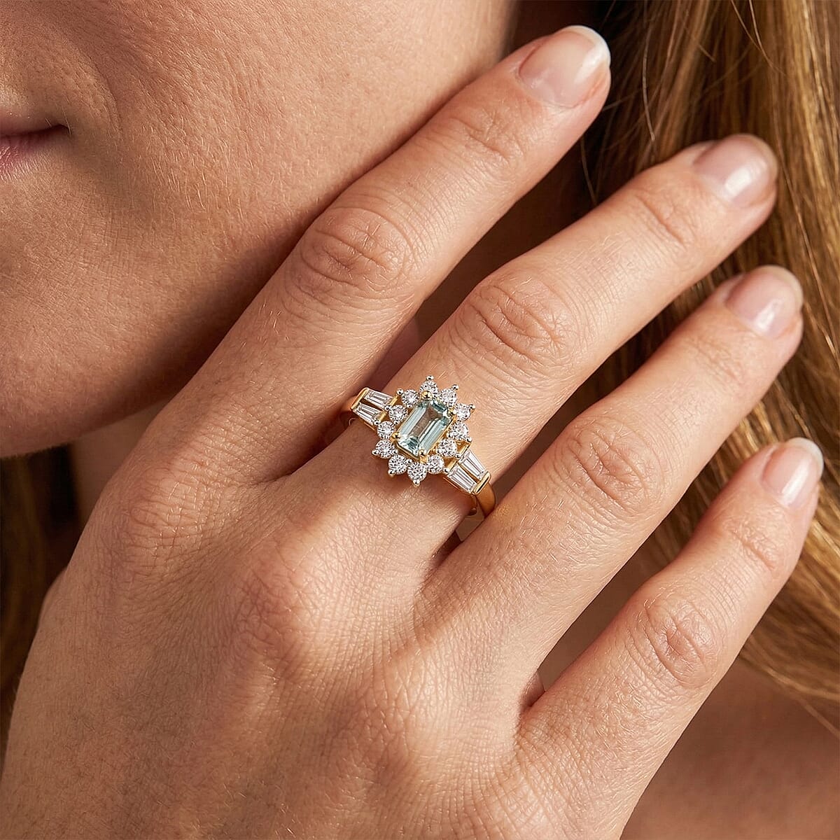 D'Joy Boyaca Colombian Emerald and Moissanite 0.80 ctw Green Fire Crown Ring in 18K Vermeil Yellow Gold Over Sterling Silver (Size 7.0) (Del. In 8-10 Days) image number 2