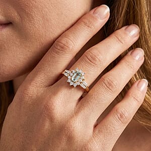 D'Joy Boyaca Colombian Emerald and Moissanite 0.80 ctw Green Fire Crown Ring in 18K Vermeil Yellow Gold Over Sterling Silver (Size 7.0) (Del. In 8-10 Days)