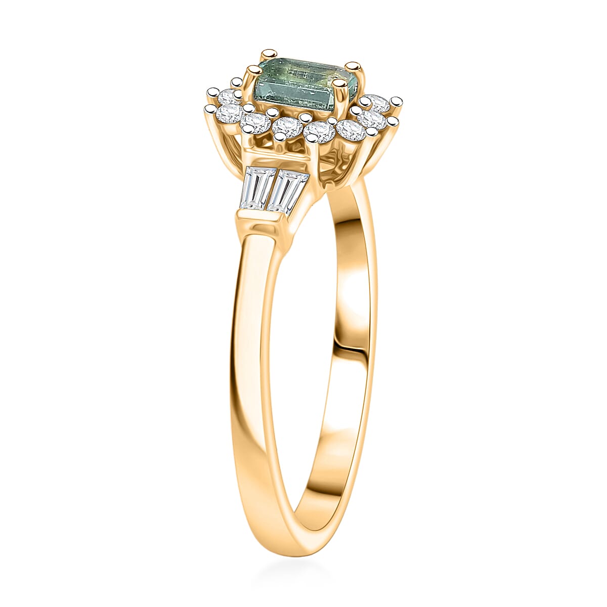 D'Joy Boyaca Colombian Emerald and Moissanite 0.80 ctw Green Fire Crown Ring in 18K Vermeil Yellow Gold Over Sterling Silver (Size 7.0) (Del. In 8-10 Days) image number 3