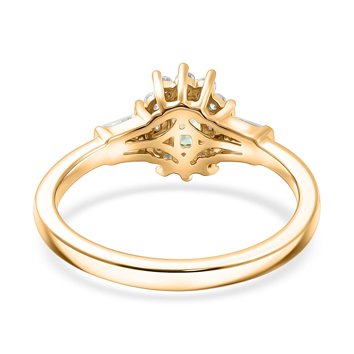 D'Joy Boyaca Colombian Emerald and Moissanite 0.80 ctw Green Fire Crown Ring in 18K Vermeil Yellow Gold Over Sterling Silver (Size 7.0) (Del. In 8-10 Days) image number 4