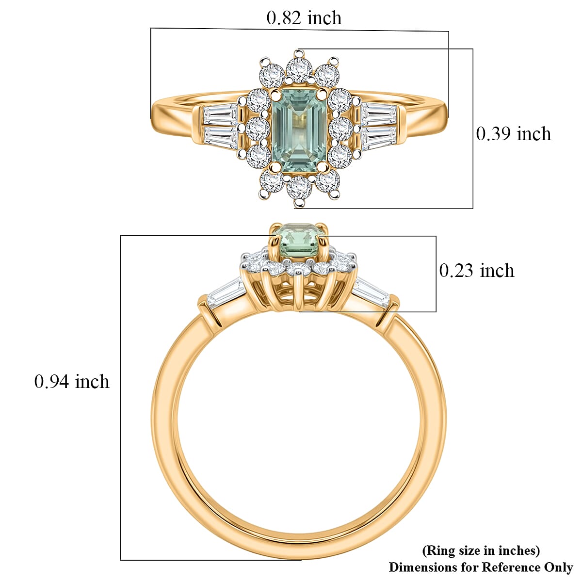 D'Joy Boyaca Colombian Emerald and Moissanite 0.80 ctw Green Fire Crown Ring in 18K Vermeil Yellow Gold Over Sterling Silver (Size 7.0) (Del. In 8-10 Days) image number 5