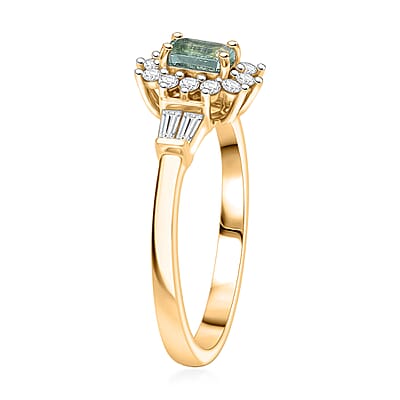 D'Joy Boyaca Colombian Emerald and Moissanite 0.60 ctw Green Fire Crown Ring in 18K Vermeil Yellow Gold Over Sterling Silver (Size 8.0)