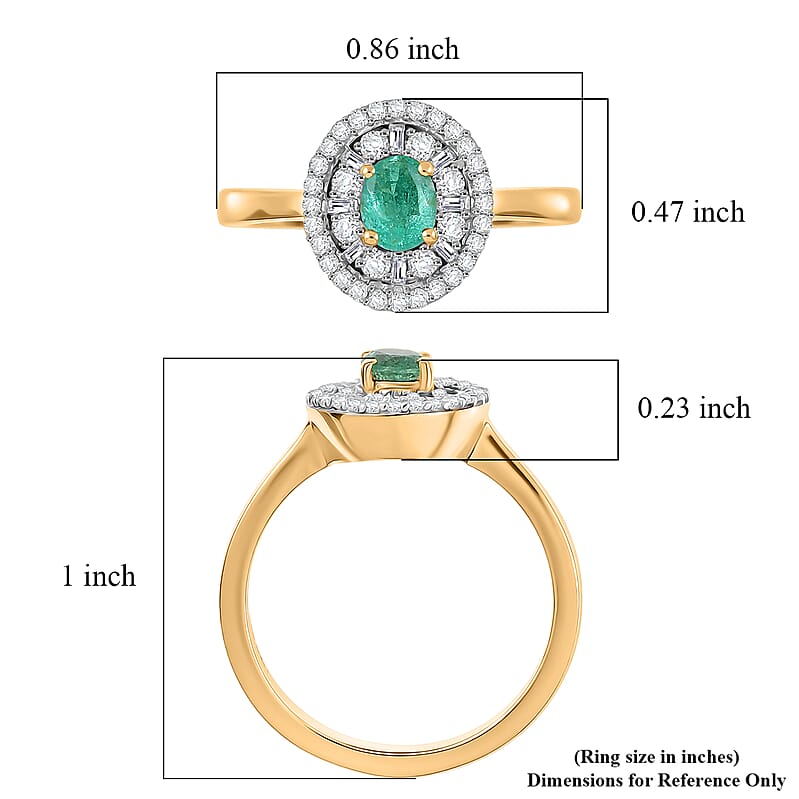 D'Joy Boyaca Colombian Emerald and Diamond 0.65 ctw Green Fire Burst Ring in 18K Vermeil Yellow Gold Over Sterling Silver (Size 7.0)