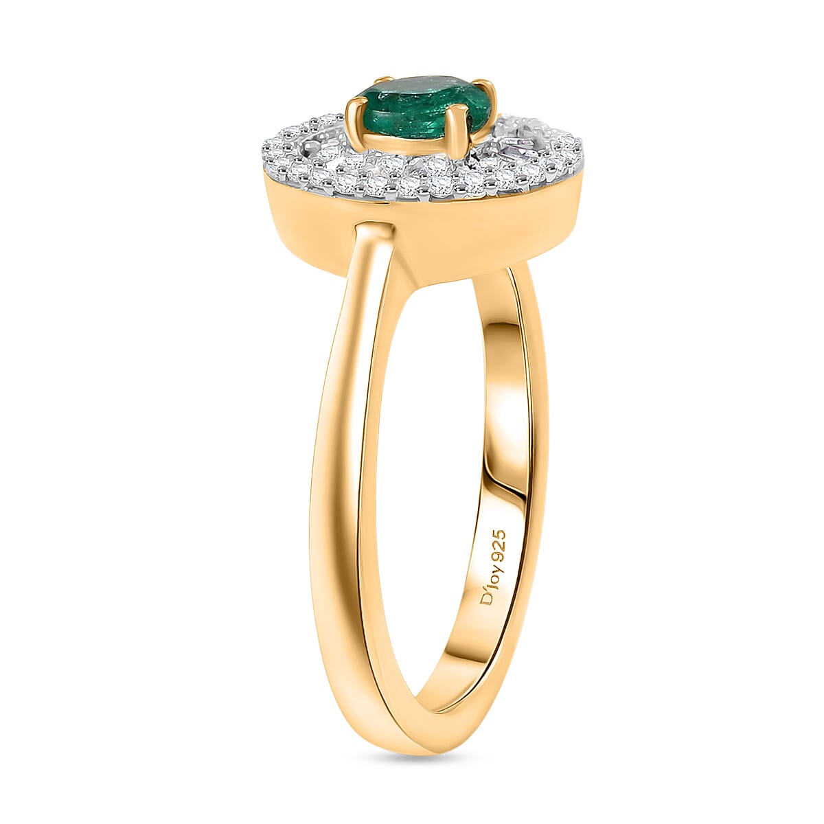 D'Joy Boyaca Colombian Emerald and Diamond 0.65 ctw Green Fire Burst Ring in 18K Vermeil Yellow Gold Over Sterling Silver (Size 8.0)