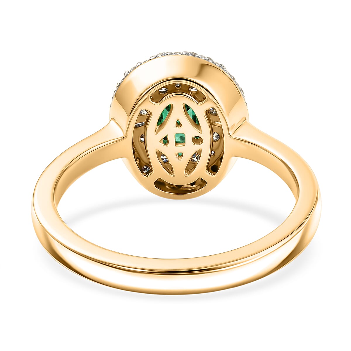 D'Joy Boyaca Colombian Emerald and Diamond 0.65 ctw Green Fire Burst Ring in 18K Vermeil Yellow Gold Over Sterling Silver (Size 8.0)