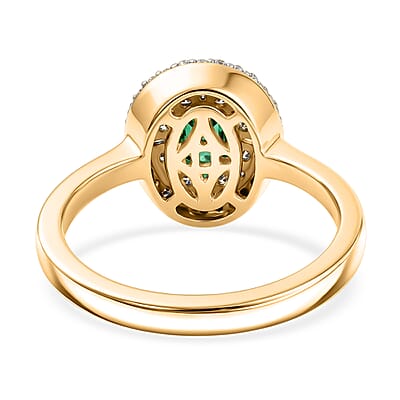 D'Joy Boyaca Colombian Emerald and Diamond 0.65 ctw Green Fire Burst Ring in 18K Vermeil Yellow Gold Over Sterling Silver (Size 8.0)