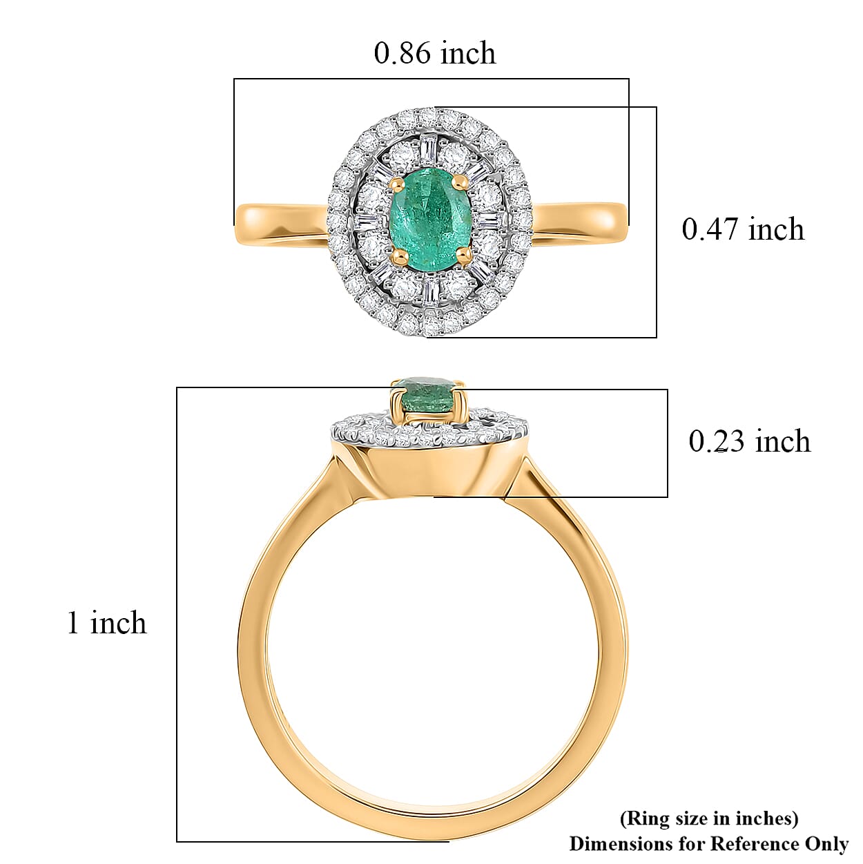 D'Joy Boyaca Colombian Emerald and Diamond 0.65 ctw Green Fire Burst Ring in 18K Vermeil Yellow Gold Over Sterling Silver (Size 8.0)