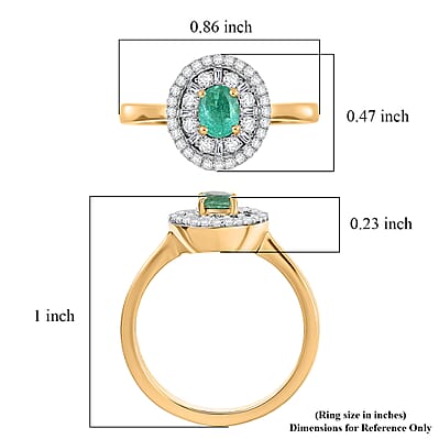 D'Joy Boyaca Colombian Emerald and Diamond 0.65 ctw Green Fire Burst Ring in 18K Vermeil Yellow Gold Over Sterling Silver (Size 8.0)