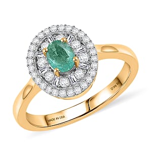 D'Joy Boyaca Colombian Emerald and Diamond 0.65 ctw Green Fire Burst Ring in 18K Vermeil Yellow Gold Over Sterling Silver (Size 9.0)