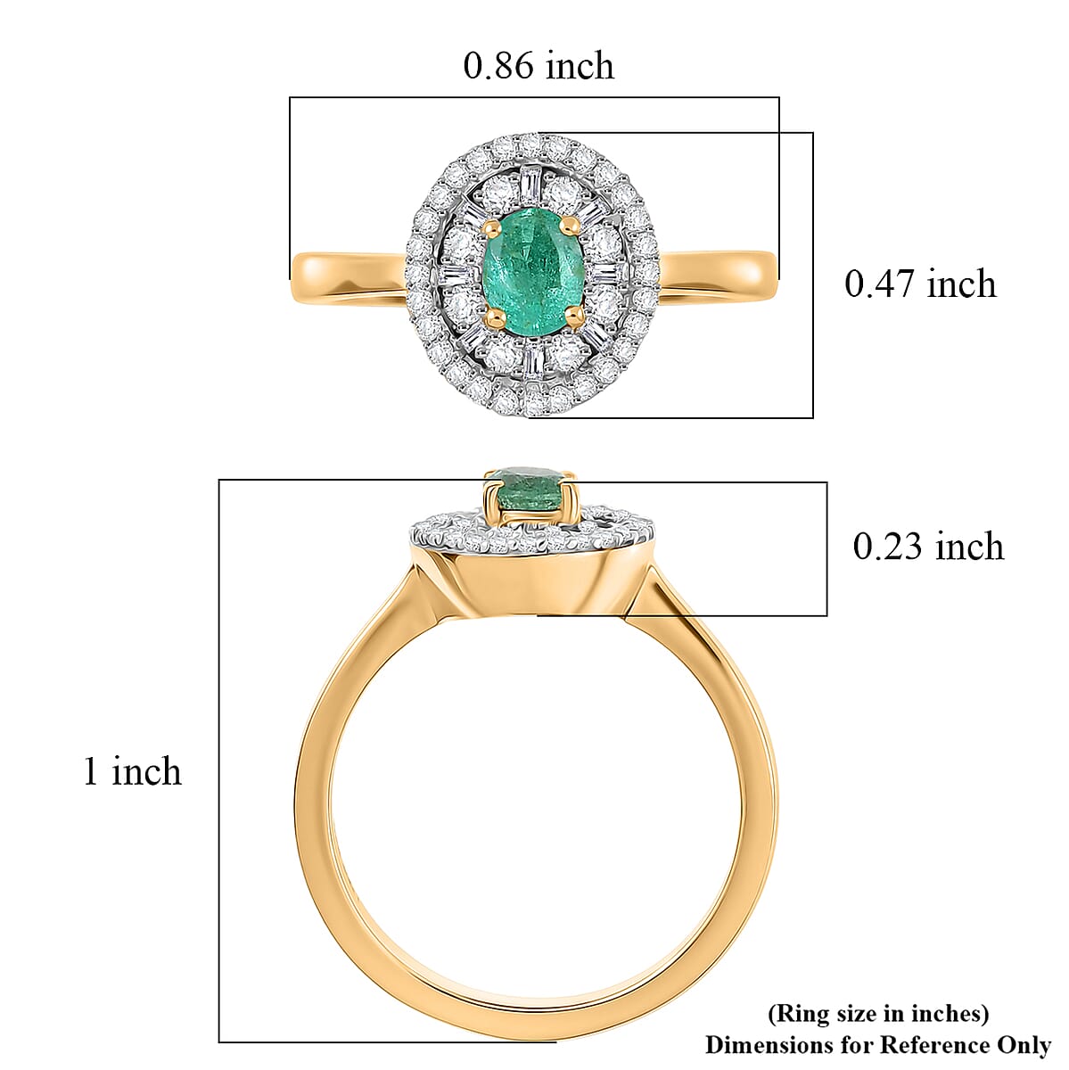 D'Joy Boyaca Colombian Emerald and Diamond 0.65 ctw Green Fire Burst Ring in 18K Vermeil Yellow Gold Over Sterling Silver (Size 9.0) image number 5