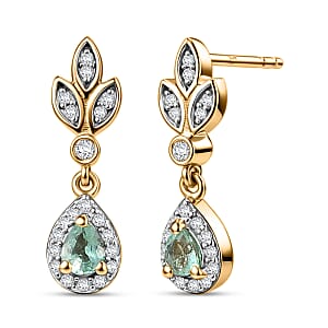 D'Joy Boyaca Colombian Emerald and Moissanite 0.50 ctw Earrings in 18K Vermeil Yellow Gold Over Sterling Silver