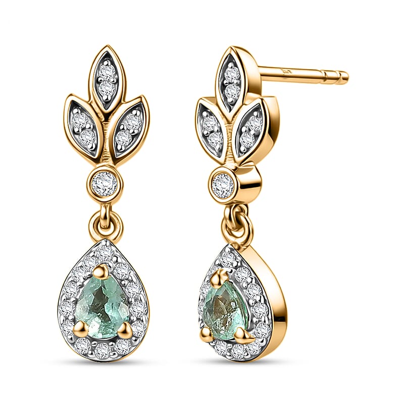 D'Joy Boyaca Colombian Emerald and Moissanite 0.50 ctw Earrings in 18K Vermeil Yellow Gold Over Sterling Silver