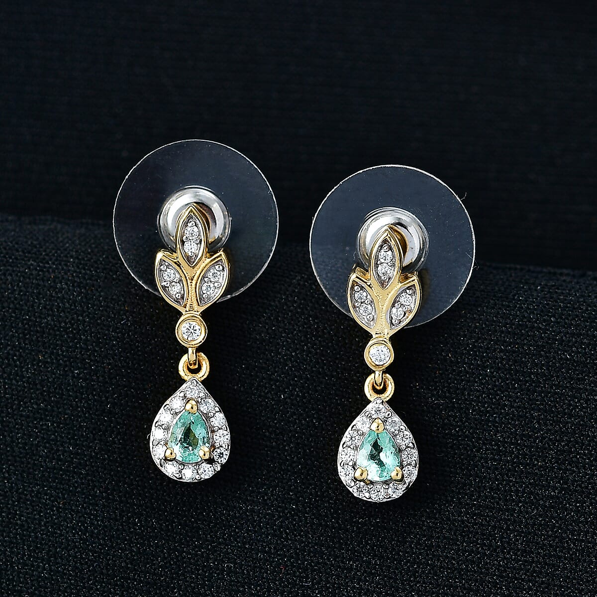 D'Joy Boyaca Colombian Emerald and Moissanite 0.50 ctw Earrings in 18K Vermeil Yellow Gold Over Sterling Silver image number 1