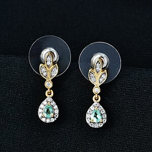 D'Joy Boyaca Colombian Emerald and Moissanite 0.50 ctw Earrings in 18K Vermeil Yellow Gold Over Sterling Silver