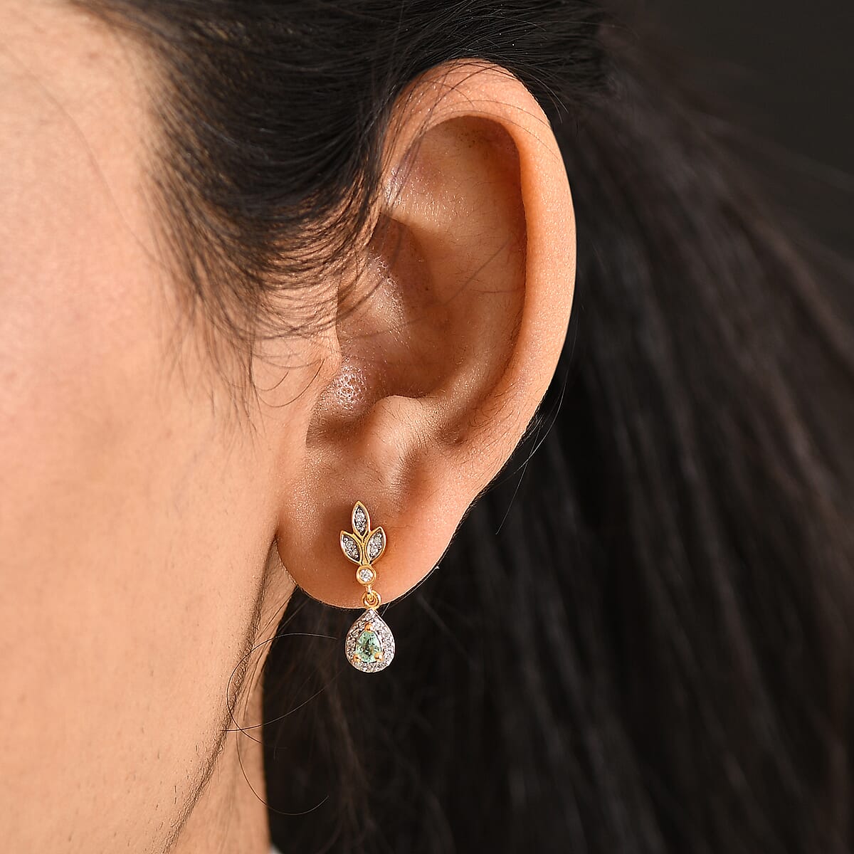 D'Joy Boyaca Colombian Emerald and Moissanite 0.50 ctw Earrings in 18K Vermeil Yellow Gold Over Sterling Silver image number 2