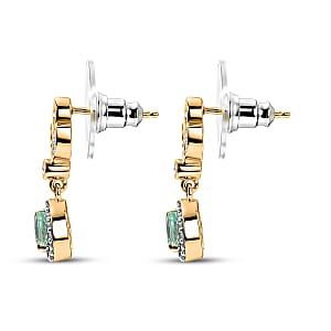 D'Joy Boyaca Colombian Emerald and Moissanite 0.50 ctw Earrings in 18K Vermeil Yellow Gold Over Sterling Silver