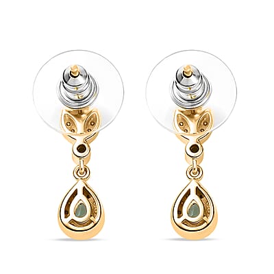 D'Joy Boyaca Colombian Emerald and Moissanite 0.50 ctw Earrings in 18K Vermeil Yellow Gold Over Sterling Silver
