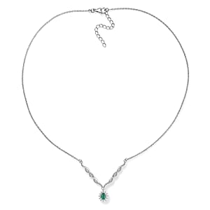D'Joy Boyaca Colombian Emerald and Moissanite 0.80 ctw Flame Drop Necklace in Rhodium Over Sterling Silver 18-20 Inches 