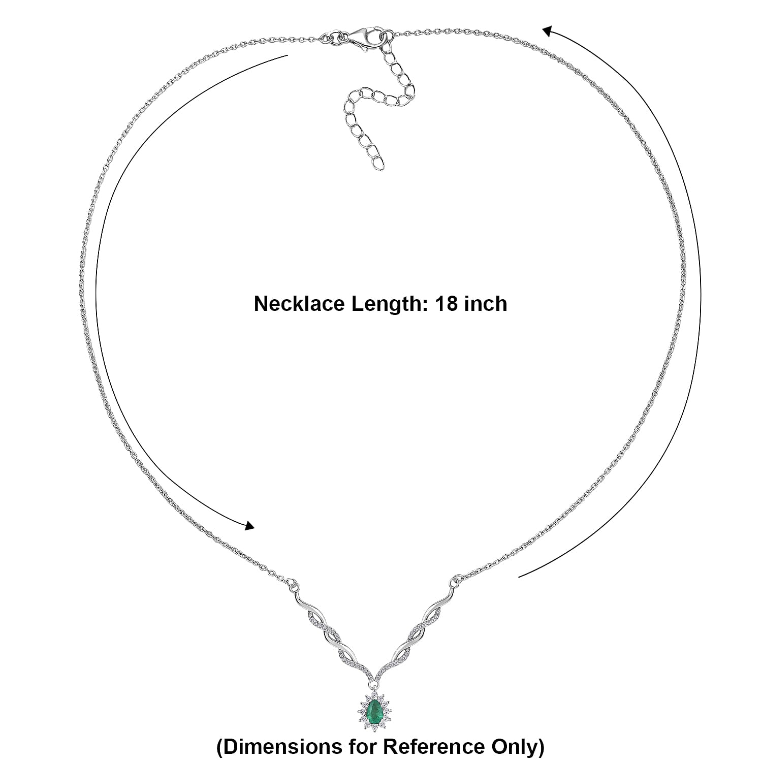 D'Joy Boyaca Colombian Emerald and Moissanite 0.80 ctw Flame Drop Necklace in Rhodium Over Sterling Silver 18-20 Inches