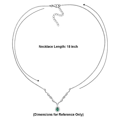 D'Joy Boyaca Colombian Emerald and Moissanite 0.80 ctw Flame Drop Necklace in Rhodium Over Sterling Silver 18-20 Inches