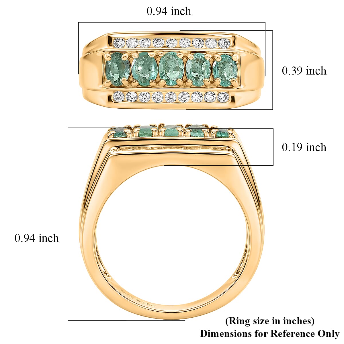 D'Joy Boyaca Colombian Emerald and Moissanite 1.00 ctw Men's Ring in 18K Vermeil Yellow Gold Over Sterling Silver (Size 10.0) image number 5