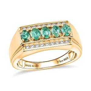 D'Joy Boyaca Colombian Emerald and Moissanite 1.20 ctw Men's Ring in 18K Vermeil Yellow Gold Over Sterling Silver (Size 9.0)