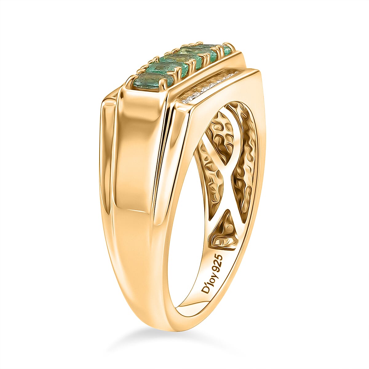 D'Joy Boyaca Colombian Emerald and Moissanite 1.20 ctw Men's Ring in 18K Vermeil Yellow Gold Over Sterling Silver (Size 9.0) image number 3