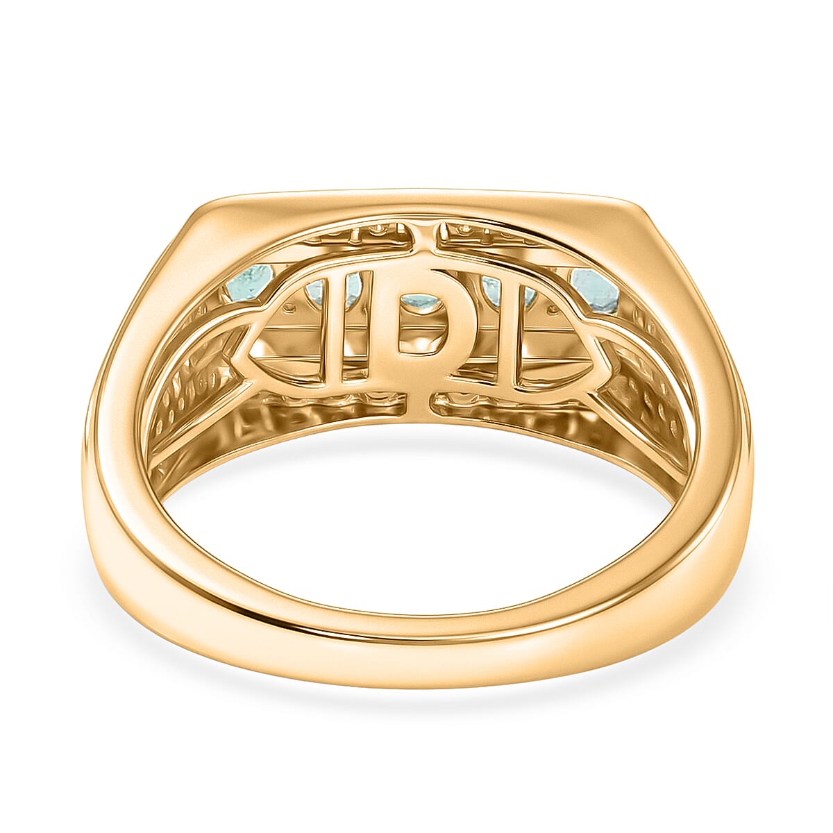 D'Joy Boyaca Colombian Emerald and Moissanite 1.20 ctw Men's Ring in 18K Vermeil Yellow Gold Over Sterling Silver (Size 9.0) image number 4