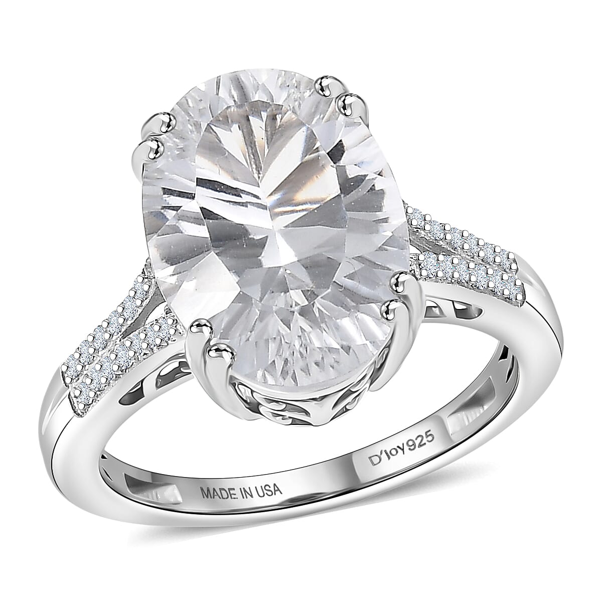 D'Joy White Topaz Royal Sparkle Ring in Rhodium Over Sterling Silver (Size 7.0) 7.35 ctw